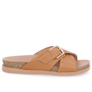 Slide Marrom Básico Couro Fivela