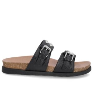 Slide Birken Preto Couro Enfeite