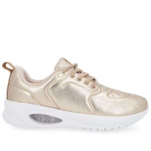 Tênis Metalizado Dourado Couro Cadarço