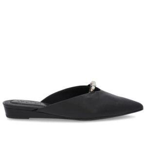 Mule Preto Bico Fino Couro Salto Anabela