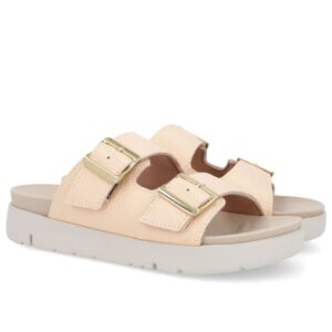Slide Birken Laranja Claro Couro Fivela