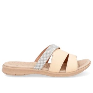 Slide Laranja Tiras Couro Strass