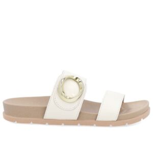 Slide Baixo Couro Branco Maxi Enfeite