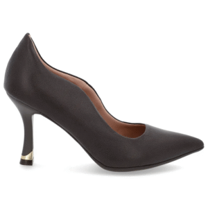 Scarpin Marrom Couro Bico Fino Detalhe Recorte