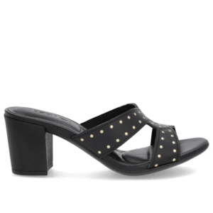 Tamanco Bloco Couro Preto Rebite