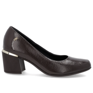 Scarpin Marrom Couro Bico Quadrado Detalhe Salto