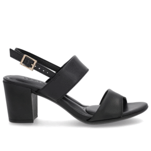 Sandália Couro Preta Tiras Salto Bloco