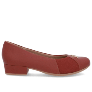 Scarpin Marrom Couro Bico Redondo Tecido Lateral