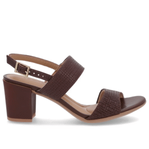 Sandália Couro Marrom Tiras Salto Bloco