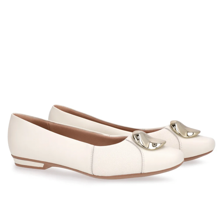 Sapatilha Branca Marfim Couro Lateral Tecido - Imagem 3