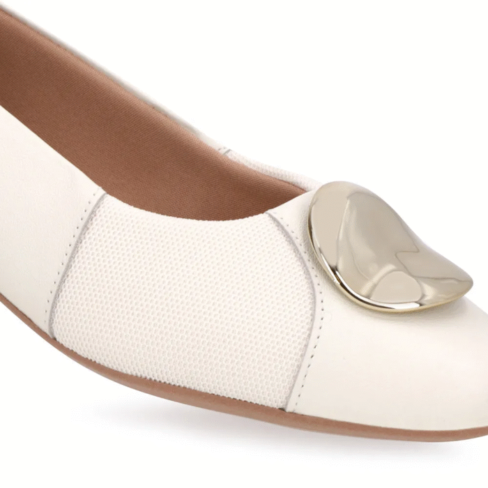 Sapatilha Branca Marfim Couro Lateral Tecido - Imagem 7