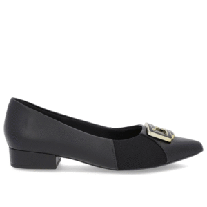 Scarpin Preto Couro Bico Fino Enfeite