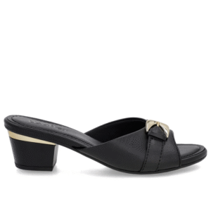 Tamanco Preto Couro Enfeite