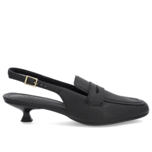Slingback Preto Tira Calcanhar Couro Textura