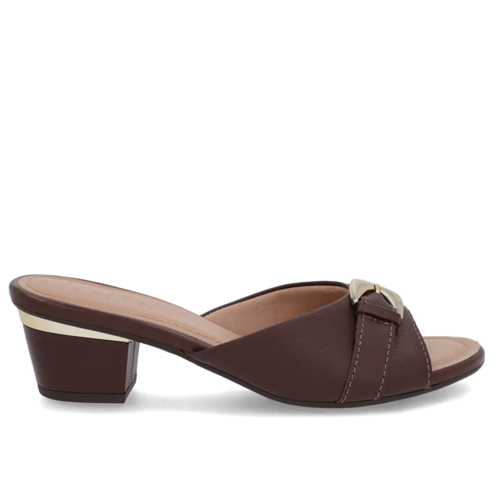 Tamanco Marrom Couro Enfeite