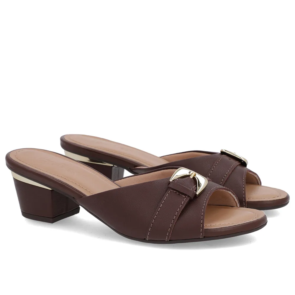 Tamanco Marrom Couro Enfeite - Imagem 4