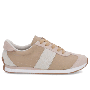 Tênis Bege Couro Detalhe Lateral